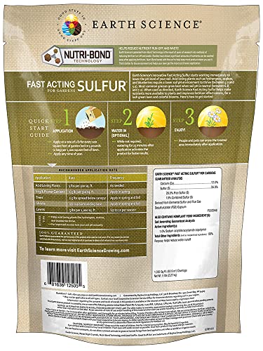 EARTH SCIENCE FAST ACTING SULFUR GRANULES – 5LB – REDUCES SOIL PH AND NUTRIENT RUNOFF, IMPROVES GROWTH & COLOR FOR ACID-LOVING PLANTS, LONG-LASTING LAWN CARE SUPPLEMENT