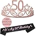 50th Birthday Gifts for Women, 50th Birthday Tiara, 50th Birthday Tiara and Sash for Women, 50th Birthday Crown Pink, 50th Birthday Sash for Women, Happy 50th Birthday Party Supplies