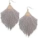 Humble Chic Fringe Tassel Statement Dangle Earrings - Lightweight Long Feather Drops, Grey, Dove Gray, Gold-Tone