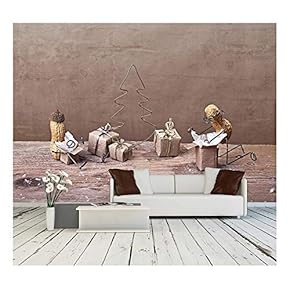Miniature with Peanut People on Christmas Unpacking Their Presents - Removable Wall Mural | Self-Adhesive Large Wallpaper - 66x96 inches