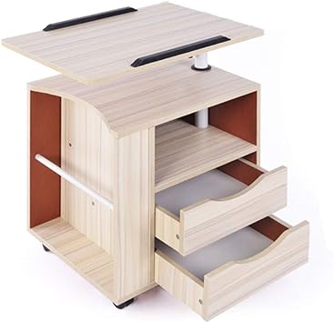 Amazon Com Hemfv Multifunctional Height Adjustable Overbed End Table Wooden Nightstand With Swivel Top Storage Drawers Wheels And Open Shelf Furniture Decor