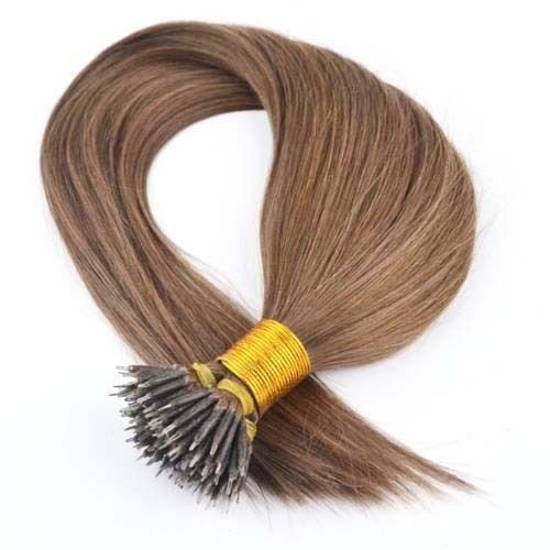 Nano Ring Hair Extensions Ash Brown Colour #8 16" 18" & 20" Length Brazilian Remy Hair + FREE RINGS INCLUDED (16" Long)