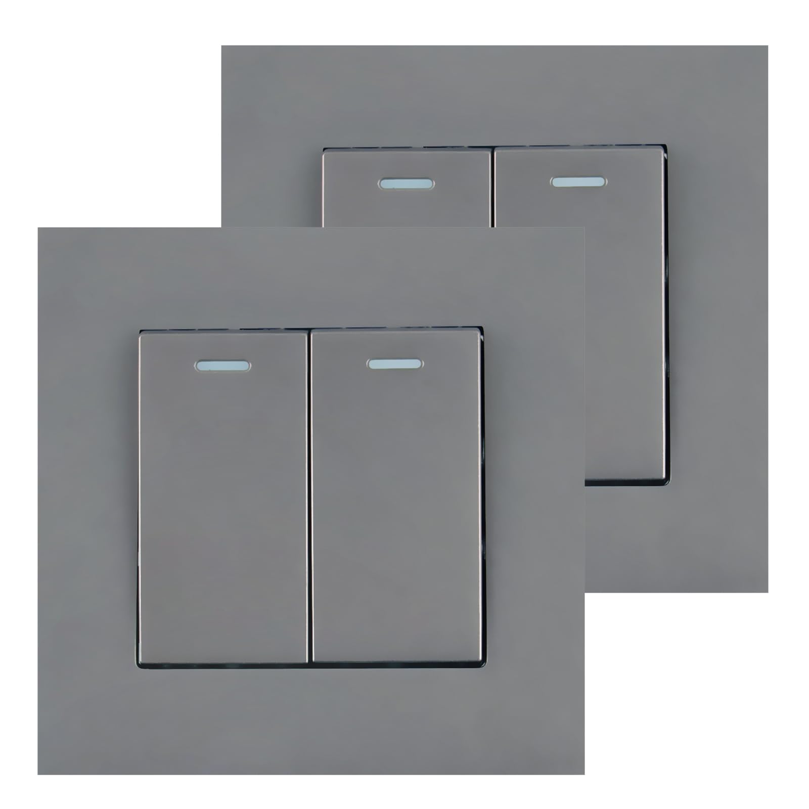 2Gang 2Way light switch 2pack, Rocker Button Switch with Phosphor Dots, Modern Glossy Grey Wall Panel, Electrical Light Switch, 2 Gang 2 Way, 16A 250V