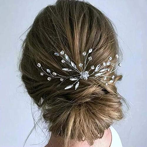 Barogirl Bride Wedding Hair Pins Silver Crystal Flower Bridal Hair Accessories Rhinestone Hair Piece for Women and Girls 1 Pcs (Silver)