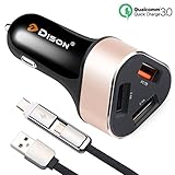 Samsung Galaxy S8 / S8 Plus / Note 8 Car Charger, Dison 42 W 3 Port USB Quick Charge 3.0 Car Charger Adapter with 3 FT 2 in 1 Type C and Micro USB Cable for LG V20 G5 G6, Nexus 5X/6P and more