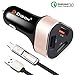 Quick Charge 3.0 Car Charger, Dison 42 W 3 Port USB Car Charger Adapter with 3 FT 2 in 1 Type C and Micro USB Cable for Samsung Galaxy S8 / Edge / Plus, Sony, LG, Blackberry and More