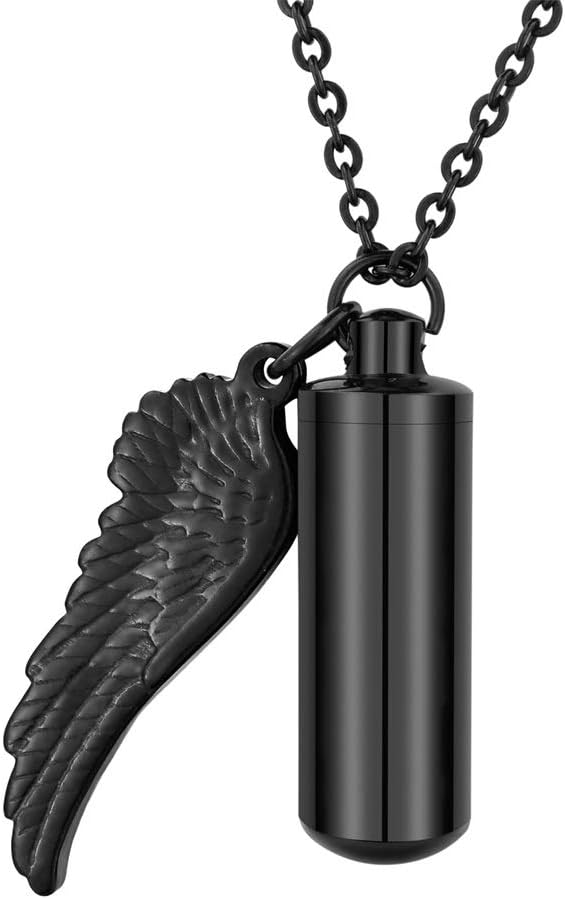 HooAMI Cremation Jewelry for Ashes Necklace for Men,Urn Necklaces for Ashes for Women Stainless Steel Urn Necklace Pendant with Angel Wing Charm