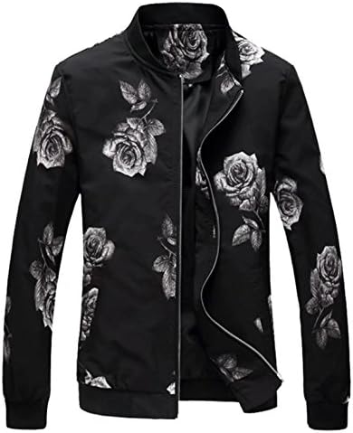 EMAOR Mens Men's Casual Flower Varsity Baseball Bomber Jacket Lightweight Floral Coat