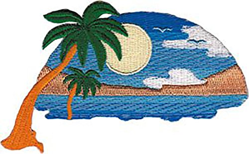 Novelty Iron On Patch - Hawaii Tropical Sunset Sun & Beach Scene Applique