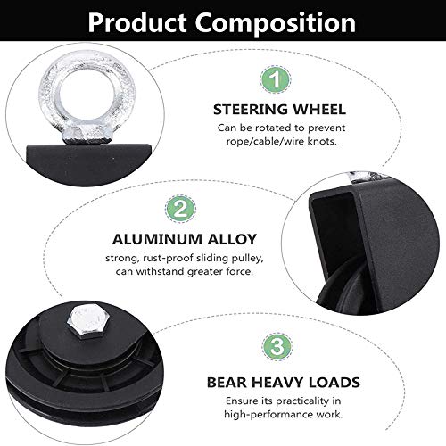 Cable Pulley 360 Degree Rotation Silent Stainless 3.54in 330 lbs Traction Wheel for LAT Pulley System DIY Attachment Home Gym Accessories Lifting Blocks Hoists Home Projects Clothesline Shop Lifts - Image 3