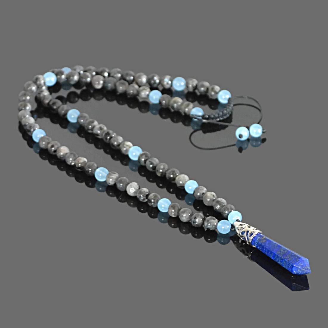 HandmadeLong Beaded Necklace for Men September Birthstone Lapis Lazuli Aquamarine Labradorite Handmade Jewelry - 26 inches