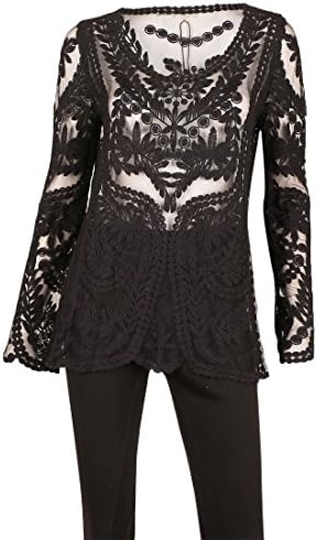 Women's 'Mesh' Sexy Lace Party Tops Long Sleeve Blouse,BLACK,XL