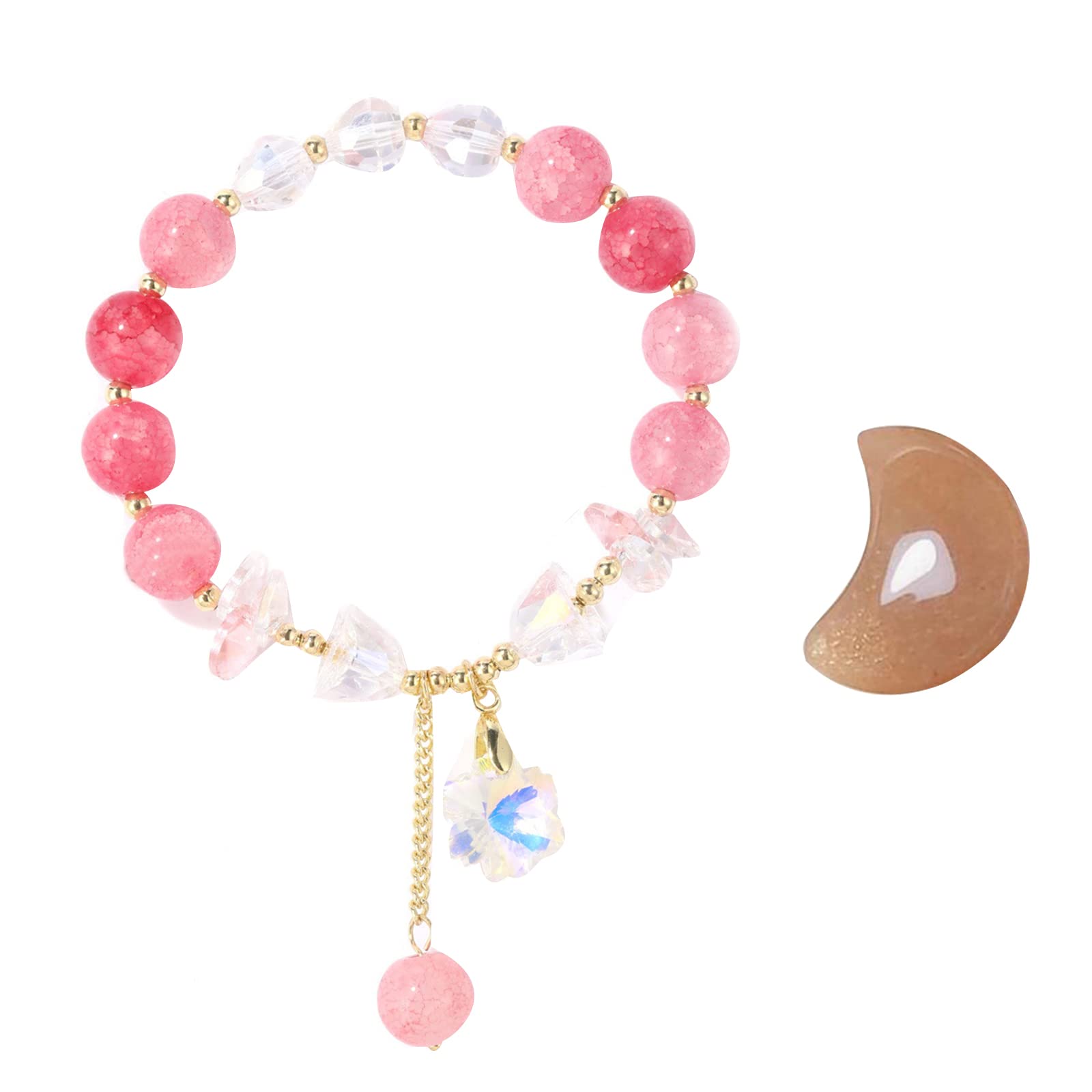 Healing Crystal Natural Energy Crystal Sun Stone Crystal Moon Pendant and Blue Crystal & White Crystal Beaded Bracelet for Luck Spirit Reiki Gilrs Gift