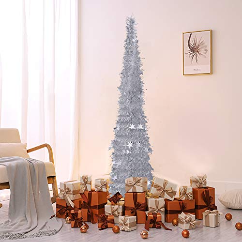 Collapsible Christmas Trees 4ft Collapsible Pop Up Silver Tinsel Christmas Tree Reusable Easy Assembly For Holiday Xmas Decorations Home Party Office Decor Pricepulse