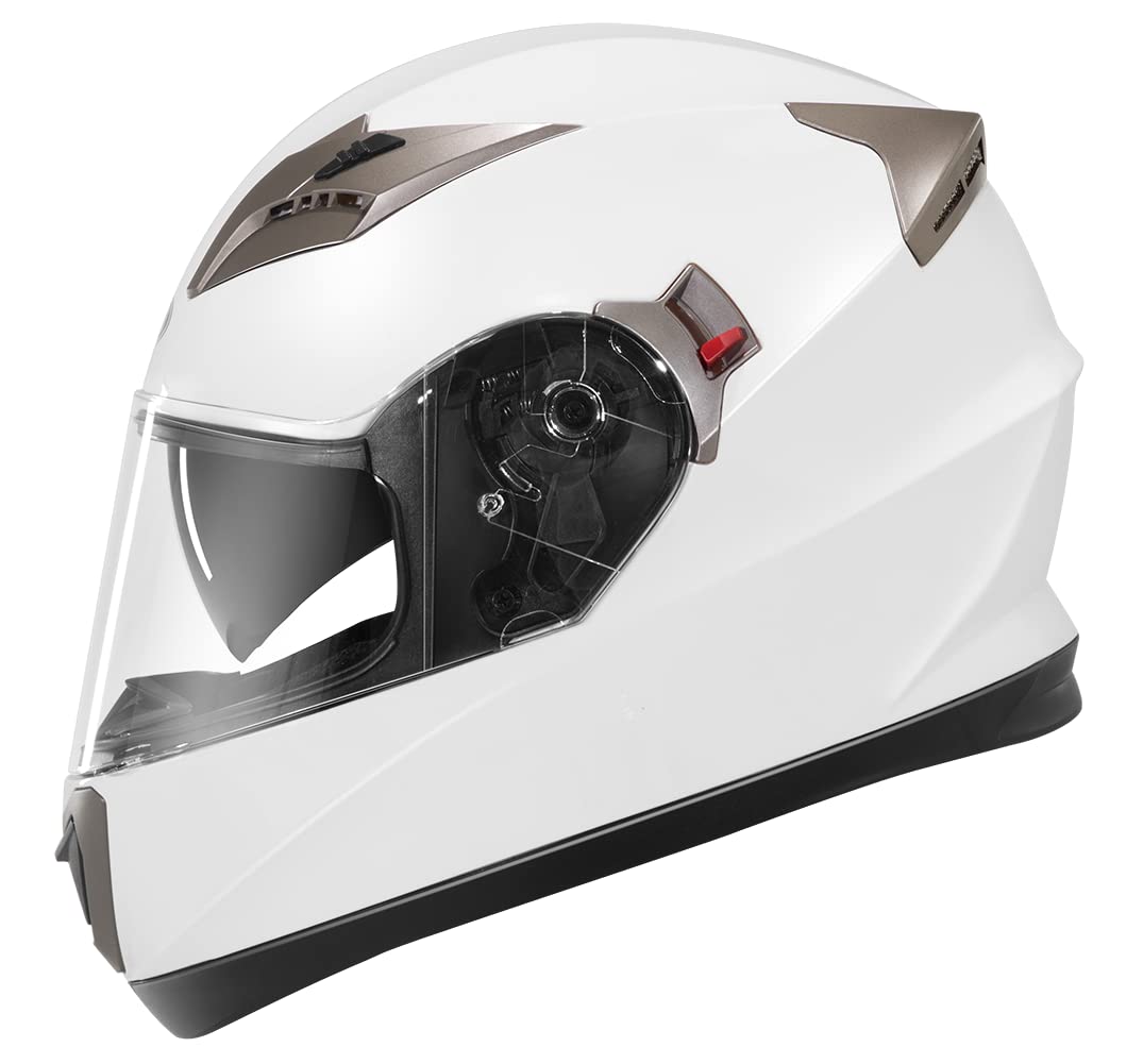 Motorcycle Full Face Helmet DOT Approved - YEMA Helmet YM-829 Motorbike Moped Street Bike Racing Casco Moto Helmet with Sun Visor for Adult,Youth Men and Women - White,M Image