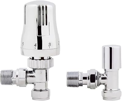 iBathUK Thermostatic Chrome Angled Towel Radiator Valves TRV 15mm Central