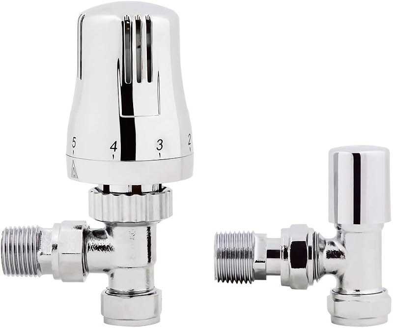 iBathUK Thermostatic Chrome Angled Towel Radiator Valves TRV 15mm Central