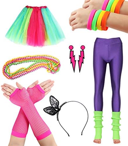 Smile Fish Women's 80s Costume Outfit Accessories Neon Earrings Leg Warmers Gloves Headband Bracelets