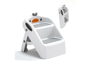 MSPRLS Toddler Step Stool for Kids Bathroom Sink Grey & White | Foldable 2 Step Stool for Kids 1-4 Years Old | Dual Height 11" Child Kitchen Helper with Handles - Easy to Move, Slip-Resistant