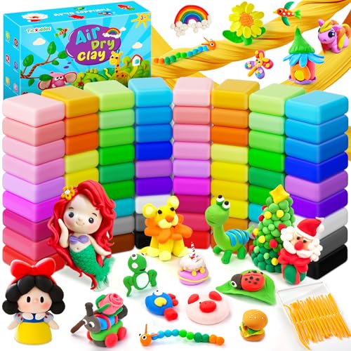 TicKiddos 72 Bags of Modelling Clay, 36 Colours, Air-Drying with 15 Tools, Soft Ultralight Non-Children's Clay Set, Gift for Boys and Girls from 3 4 5 6 7 8 9 10