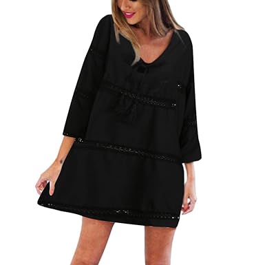 TWIFER Frauen 2019 Sommer Vierteln Dreiviertel Damen Kleider Spitzekleid Boho Beach Short Mini Kleid