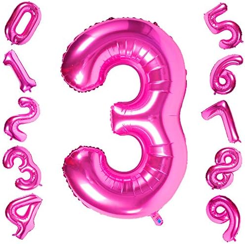 Gremode Pink 3 Balloons,40 Inch Birthday Foil Balloon Party Decorations Supplies Helium Mylar Digital Balloons (Pink Number 3)