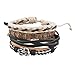 MJartoria Unisex PU Leather Hemp Cords Beaded Multi Strands Adjustable Wrap Bracelets Set of 4