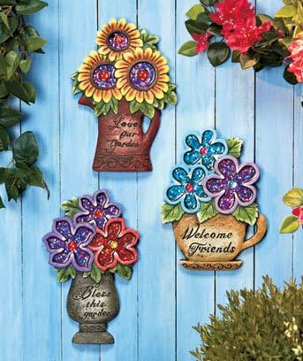 Set of 3 Cement Flowerpot Flowers Garden Yard Stones 10" X 7", Each