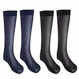 FEESHOW 2 Pairs Men's Summer Thin Silk Socks Over-the-Calf Business Dress Crew Socks
