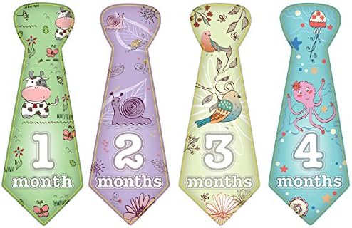 Baby Monthly Stickers Animals Necktie Tie For Girls and Boys by AltiBaby Milestones growth for Months 1-12 set of 12 baby's Month Stickers 6.5X2.3 Inch For Great Pictures Baby Shower Gift