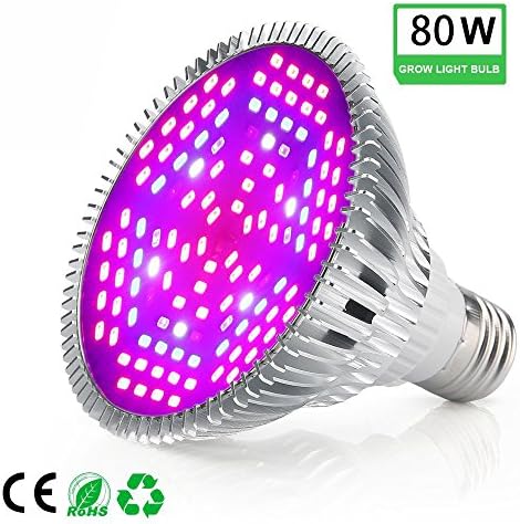 80W LED Grow light Bulb, Full Spectrum Grow lamp for seeds bonsai indoor plants, Plant Light for Indoor Garden Greenhouse and Hydroponic Plants Organic Soil (All Wavelengths)