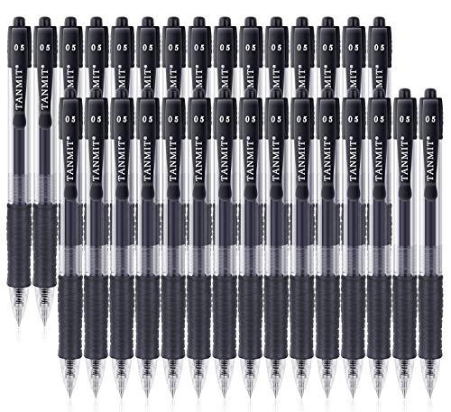Black Gel Pens, Tanmit Retractable Roll Ball Gel Pen, 30 Black Pens Fine Point With Comfortable Grips for Smooth Writing