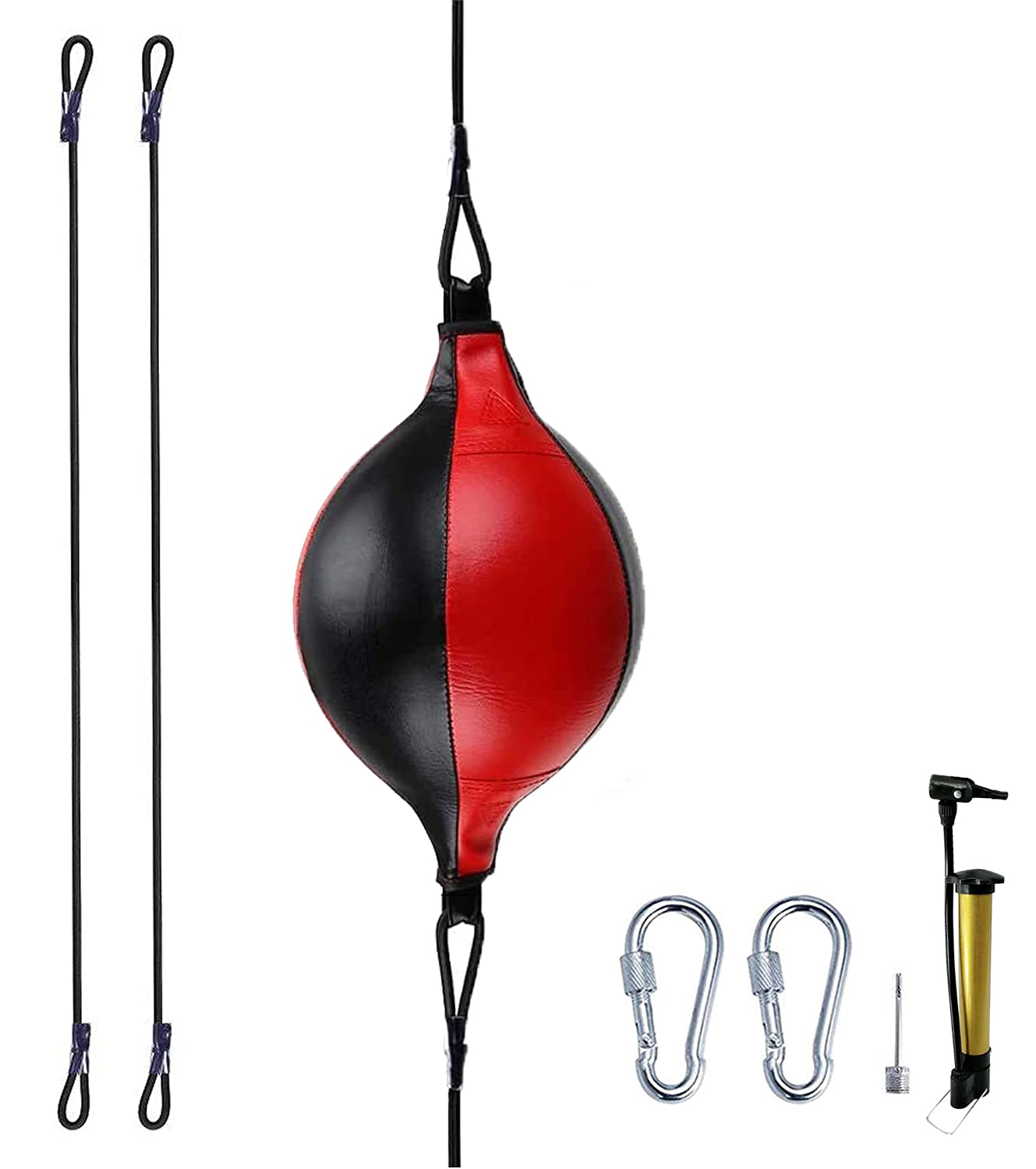 HUINING Double-ended Leather Speed Ball Universal Suspended Boxing Ball MMA Muay Thai Ceiling Training Sandbag (Black Red)