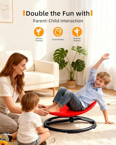 HELEE Spinning Chair for Autistic Kids, Sensory Swivel Chair, 220LBS Weight Capacity, Training Body Coordination, Indoor and Outdoor Sensory Toy for Children with ADHD/Autism (Red, L)