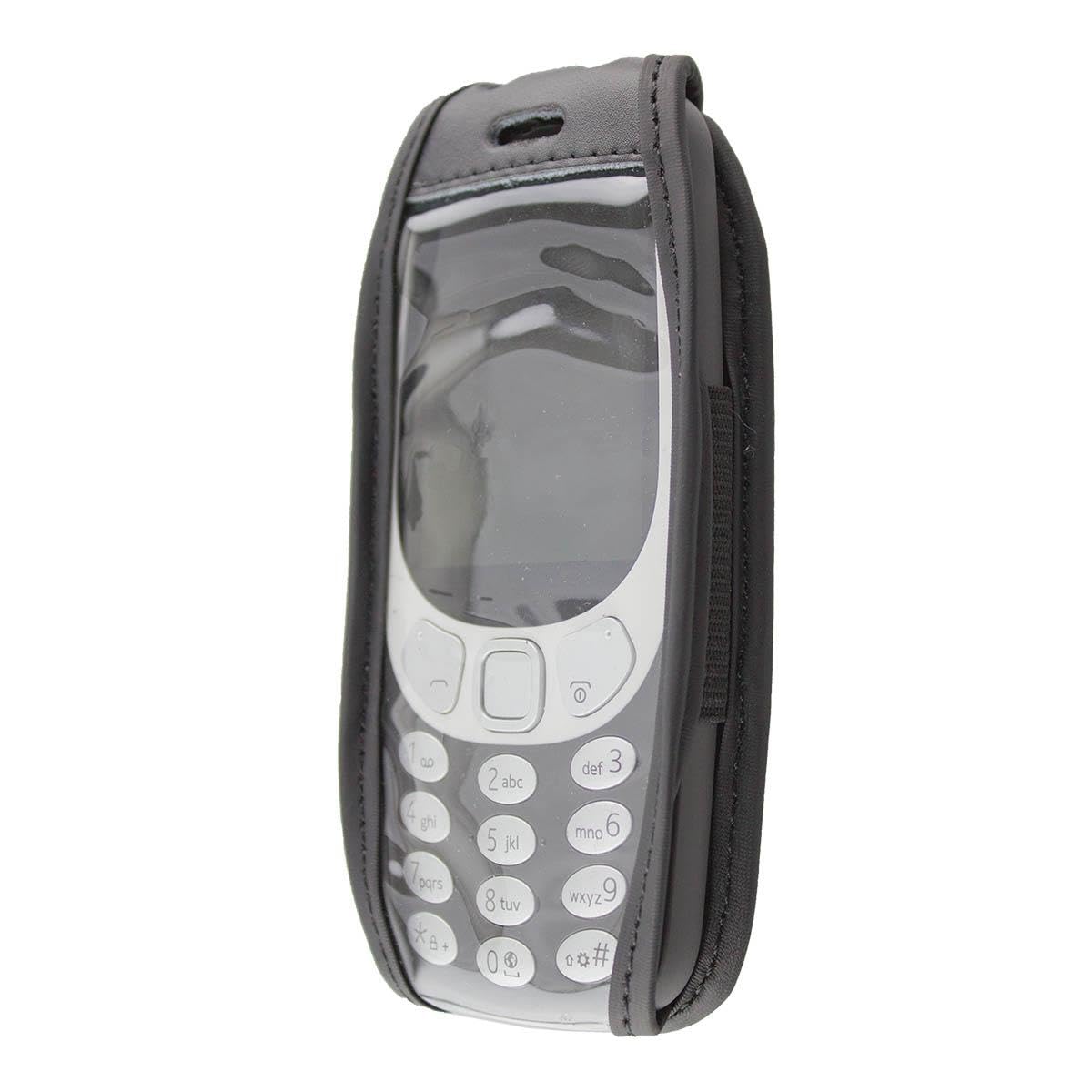 caseroxx Leather-Case with belt clip compatible with Nokia 3310 (2017) 3G made from genuine leather, Pouch with belt clip and viewing window in black