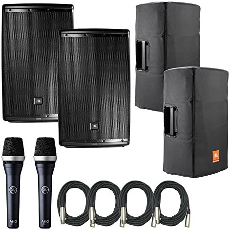 JBL EON615 Speakers w/ Bags &amp; AKG D5C Microphones