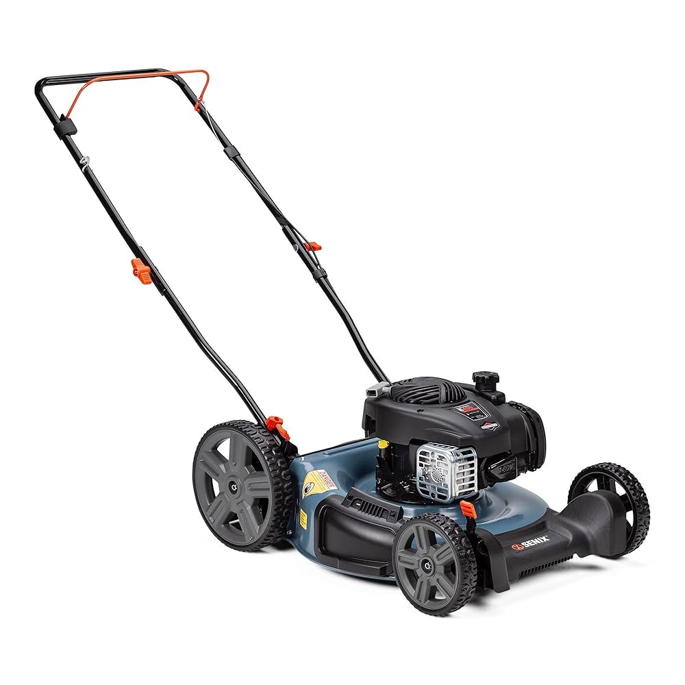 Photo 1 of SENIX LSPG-M4 21-Inch Gas Push Lawn Mower with 125 cc 4-Cycle Briggs & Stratton Engine, Mulching and Side Discharge, 6-Position Dual Lever Height Adjustment