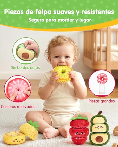 hahaland Juguetes Montessori 1 Años - Frutas Apilables con Cordón para Ensartar, Juego Educativo Sensorial para Motricidad Fina, Regalo Niño 1 2 3 Años