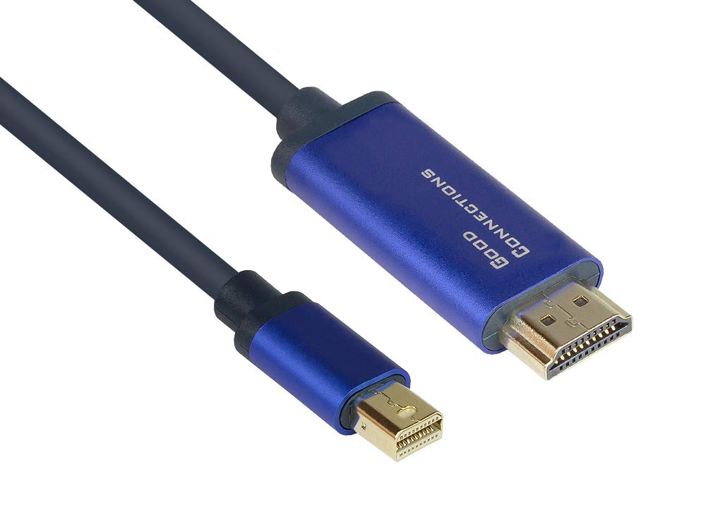 Good Connections® SmartFLEX Mini DisplayPort 1.4 to HDMI 2.0 Cable - 4K UHD @ 60Hz RGB / 4:4:4 - Copper Conductor, Aluminium Housing - Highly Flexible - Dark Blue - 2 m
