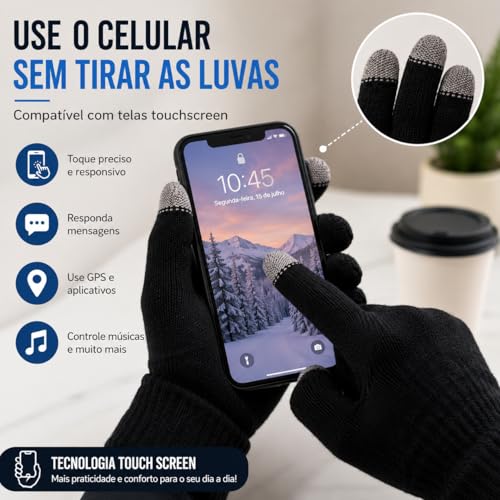 Luva Inverno Touch Screen Frio Mexe Celular Tablet Quentinha
