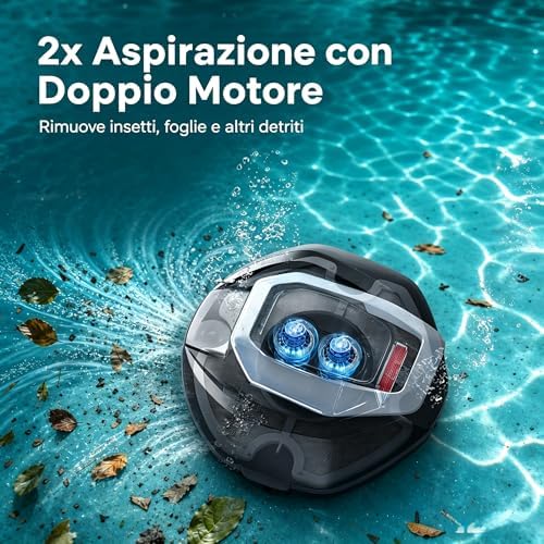 10 Robot Piscina Fuori Terra Senza Fili, Doppio Motore, 90 Minuti Autonomia Robot Per Piscina Intelligente, Design Bionico con Auto Parcheggio – Adatto a Piscine Interrate e Fino a 80 m²