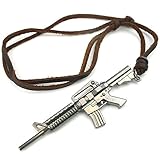 KONOV Mens Army Style Gun Pendant Adjustable Leather Cord Necklace Chain, Brown