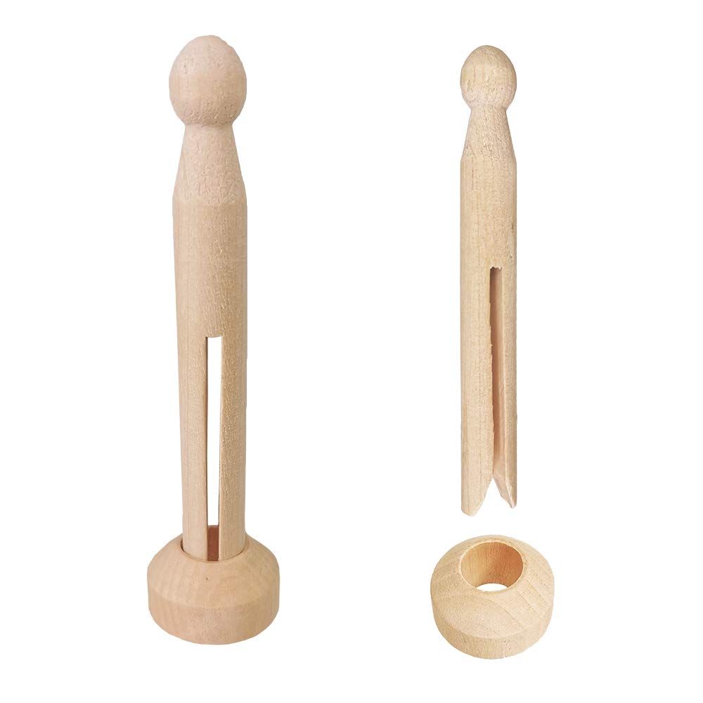 Winlyn 50 Sets Unfinished Wood Doll Pins Doll Clothespins Wooden Round Peg Wood Clothespins and Stands Craft Supplies for DIY Art Painting Projects Doll Ornaments Rustic Country Embellishments