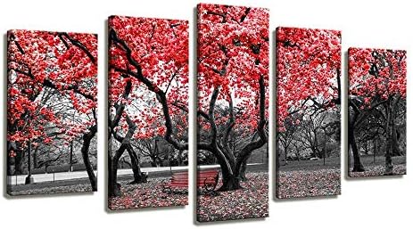 ZETANAART Canvas Prints 5 Parts Pieces Modern Canvas Painting Wall Art The Picture Home Decoration Black White Red Tree Landscape Print On Canvas Giclee Artwork Wall Decor