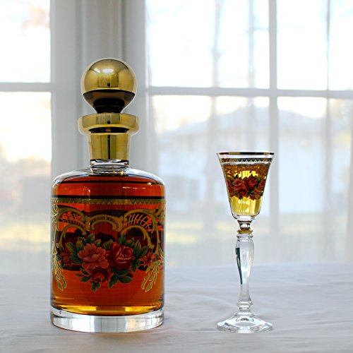 Glazze Crystal ALY-078-GL Liquor Glasses Cordial, Gold Floral