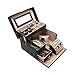 Black Girls Jewelry Box Case Lockable Mirrored Storage Organizer Rings Necklace Faux Leather and Beige Velvet