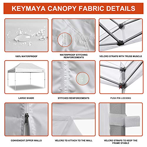 Keymaya 10'x15' Ez Commercial Instant Tent Heavy Duty Pop-up Canopy Shelter Bonus Weight Bag 4-pc Pack (White)