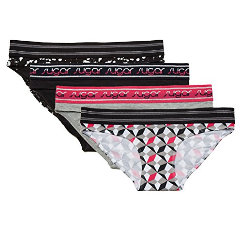 SUGAR Intimates Womens Brief Cotton Spandex Hipsters Underwear 4 Pack Medium