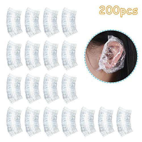AQUEENLY 200 Pcs Disposable Ear Protectors, Clear Waterproof Ear Covers for Shower, Bathing, Hair Dye