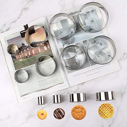 BAKHUK 12 Round Biscuit Cutters Set, with 1 Pastry Blender, Circle Stainless Steel Cookie Cutters - Thumbnail 2